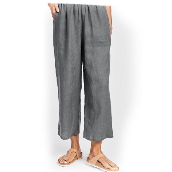 Flax wide leg gray linen pants Sz S